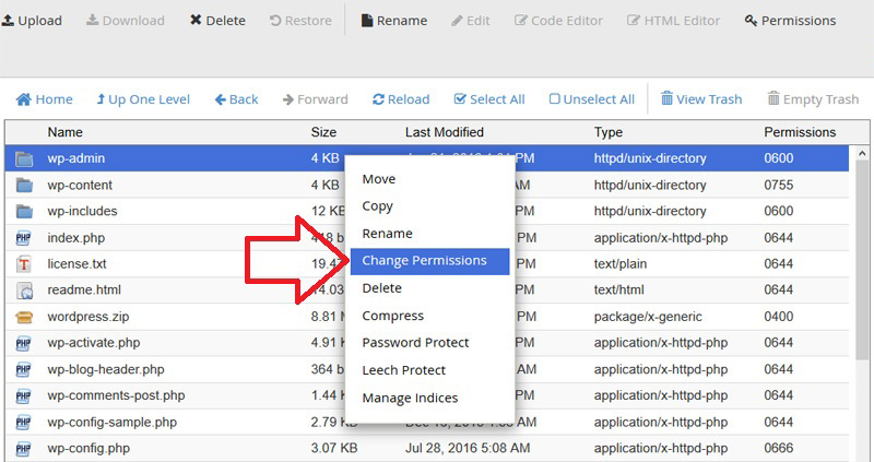 نحوه تغییر سطح دسترسی فایل ها و پوشه های وردپرس در Cpanel