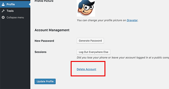 اجازه به کاربران برای حذف حساب کاربری خود